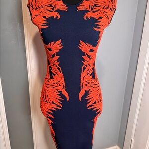 RVN Midnight Blue and Fiery Orange Midi Dress